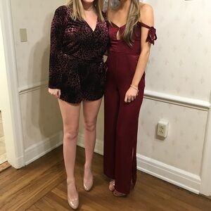 Ale by Alessandra sassa jumpsuit. revolve Burgundy Off-Shoulder Jumpsuit